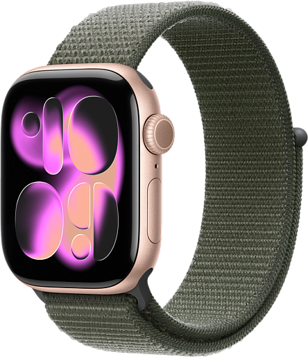 Умные часы Apple Watch Series 11 42mm with Sport Loop (розовое золото/зеленый), без RuStore